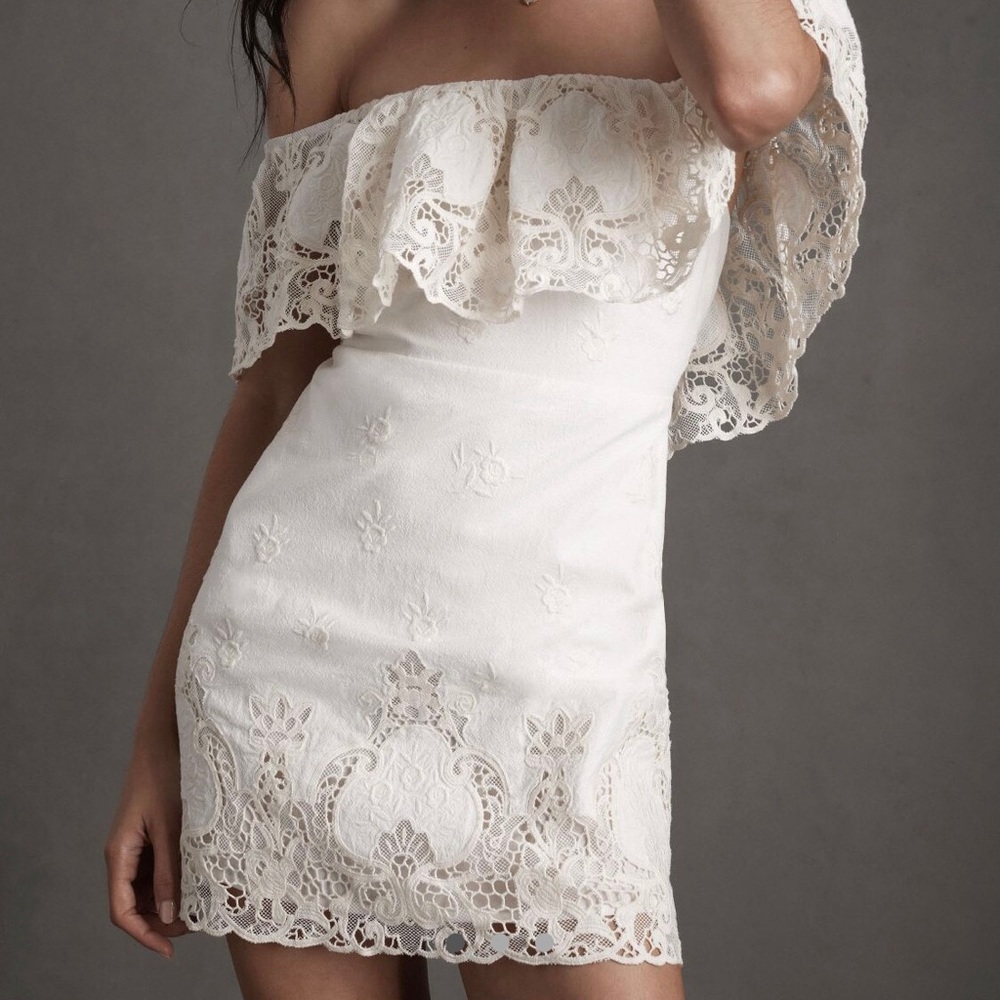BHLDN x Free People Cream Ivory Fern Lace Over Shoulder Mini Dress Large L
